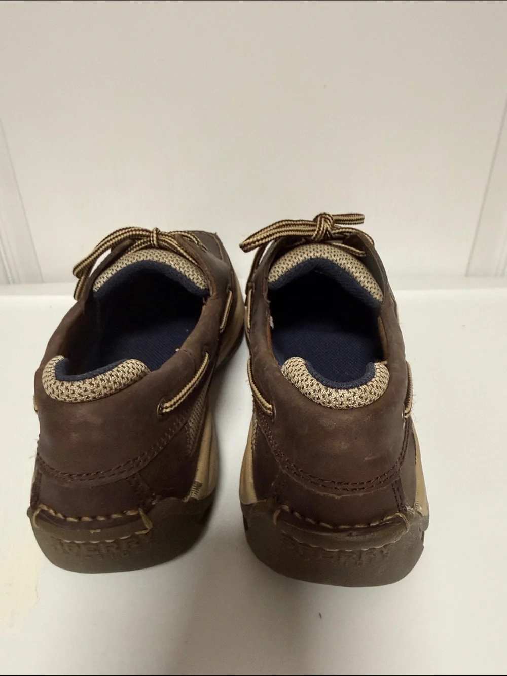 New Mens Sperry Lanyard 2 Eye Brown and Tan Leather Boat Shoes size 9